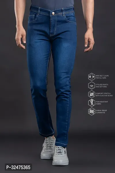 Comfortable Blue Denim Mid-Rise Jeans For Men-thumb2