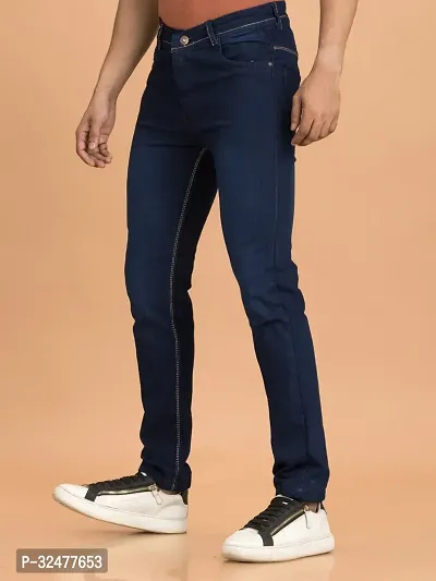 Comfortable Blue Denim Mid-Rise Jeans For Men-thumb0