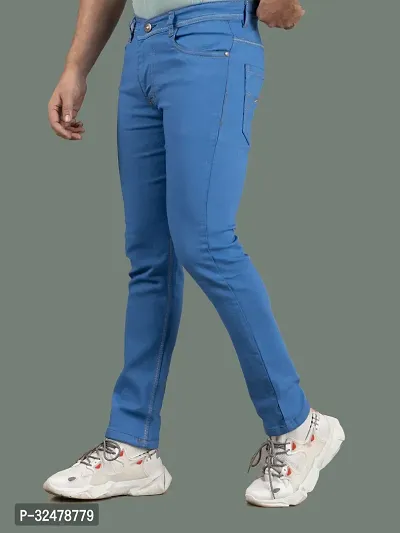 Comfortable Blue Denim Mid-Rise Jeans For Men-thumb0