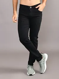 Stylish Black Denim Solid Mid-Rise Jeans For Men-thumb1