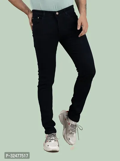 Comfortable Black Denim Mid-Rise Jeans For Men