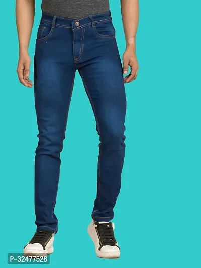 Comfortable Blue Denim Mid-Rise Jeans For Men-thumb2