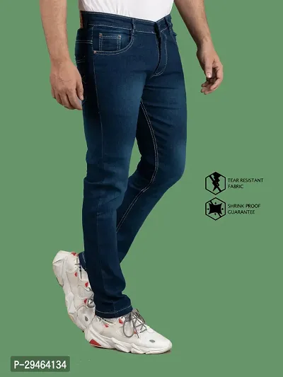 Stylish Blue Denim Solid Mid-Rise Jeans For Men-thumb3