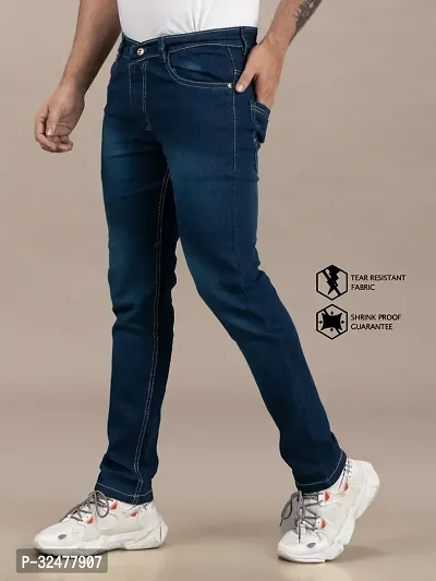 Comfortable Blue Denim Mid-Rise Jeans For Men