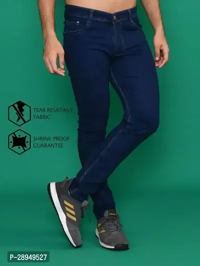 Stylish Blue Denim Solid Mid-Rise Jeans For Men-thumb0