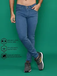 Stylish Blue Denim Solid Mid-Rise Jeans For Men-thumb3