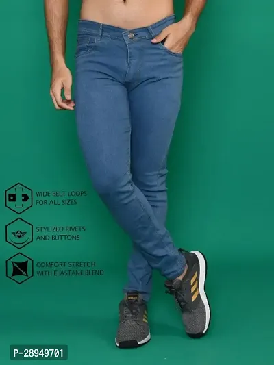 Stylish Blue Denim Solid Mid-Rise Jeans For Men-thumb4