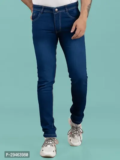 Stylish Blue Denim Solid Mid-Rise Jeans For Men-thumb0