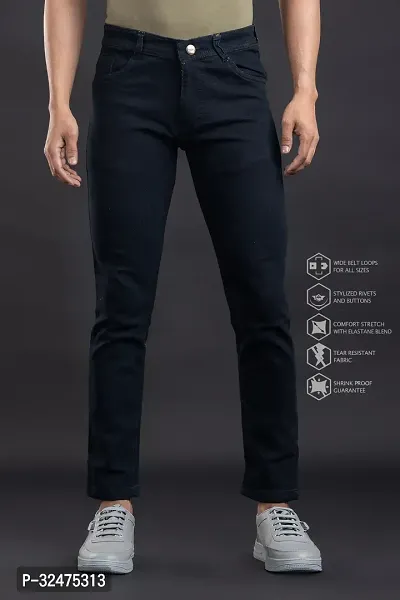 Comfortable Black Denim Mid-Rise Jeans For Men-thumb2