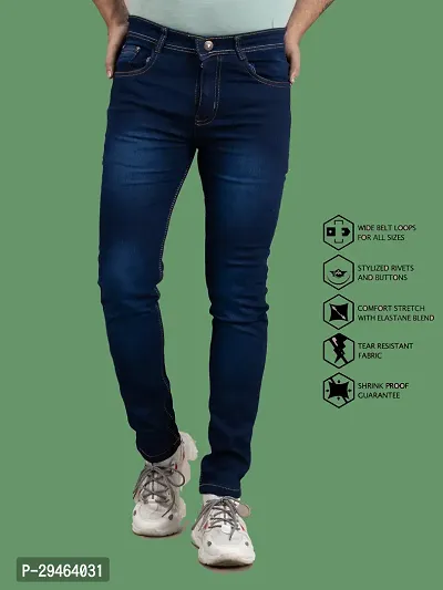 Stylish Blue Denim Solid Mid-Rise Jeans For Men-thumb0