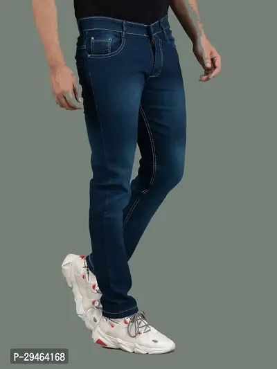 Stylish Blue Denim Solid Mid-Rise Jeans For Men-thumb2