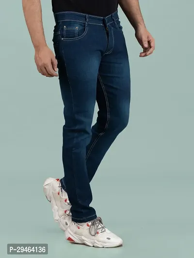 Stylish Blue Denim Solid Mid-Rise Jeans For Men-thumb3