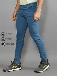 Stylish Blue Denim Solid Mid-Rise Jeans For Men-thumb1