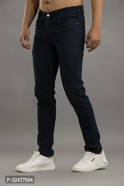 Comfortable Black Denim Mid-Rise Jeans For Men