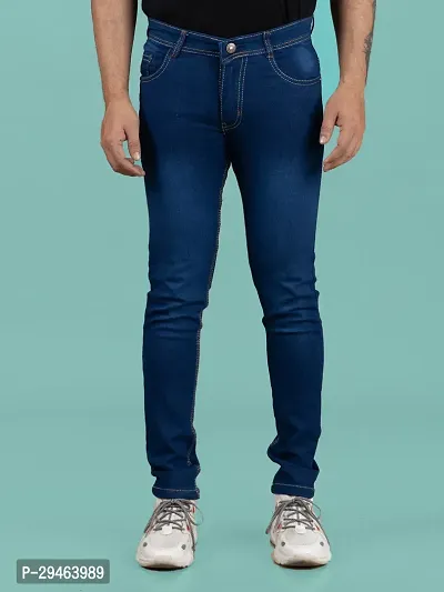 Stylish Blue Denim Solid Mid-Rise Jeans For Men-thumb4