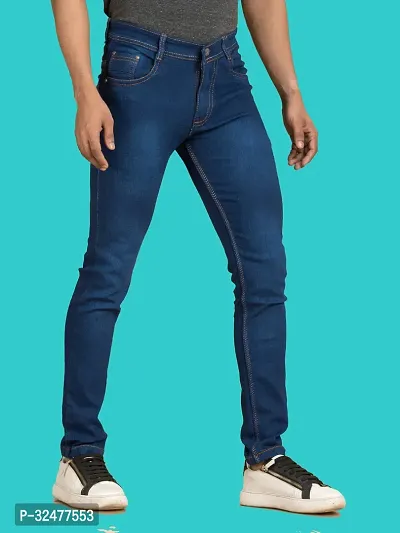 Comfortable Blue Denim Mid-Rise Jeans For Men-thumb3