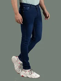 Stylish Blue Denim Solid Mid-Rise Jeans For Men-thumb1