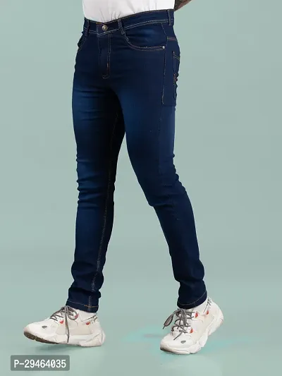 Stylish Blue Denim Solid Mid-Rise Jeans For Men