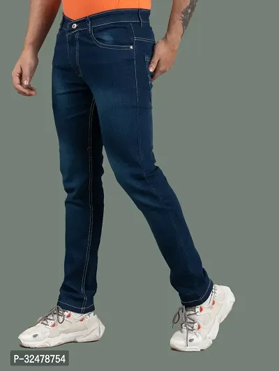 Comfortable Blue Denim Mid-Rise Jeans For Men