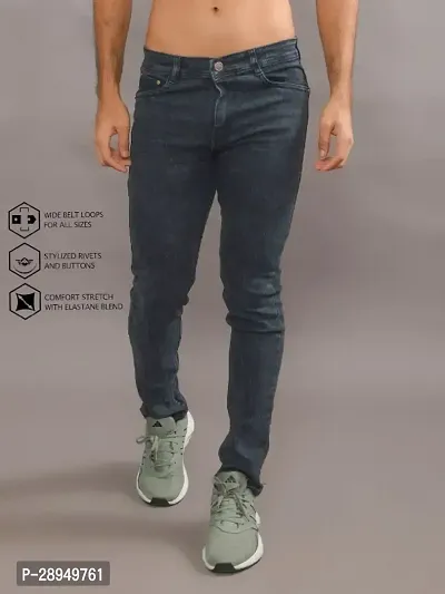 Stylish Grey Denim Solid Mid-Rise Jeans For Men-thumb2