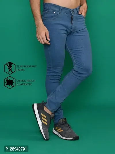 Stylish Blue Denim Solid Mid-Rise Jeans For Men-thumb0