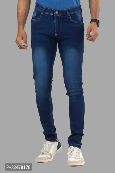 Comfortable Blue Denim Mid-Rise Jeans For Men-thumb2