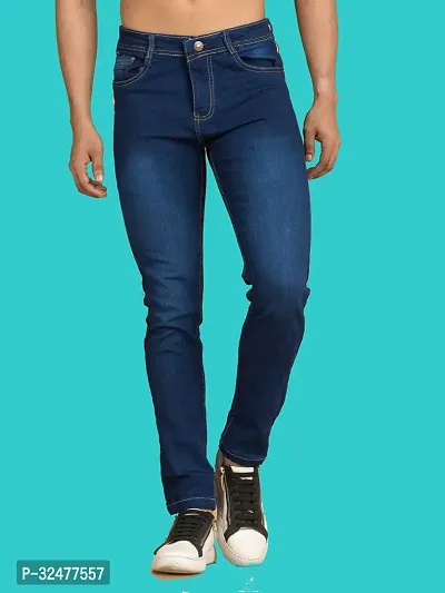 Comfortable Blue Denim Mid-Rise Jeans For Men-thumb2