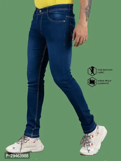 Stylish Blue Denim Solid Mid-Rise Jeans For Men-thumb0