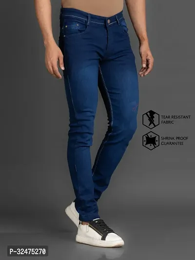 Comfortable Blue Denim Mid-Rise Jeans For Men-thumb3