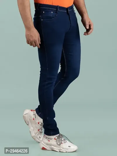 Stylish Blue Denim Solid Mid-Rise Jeans For Men-thumb2