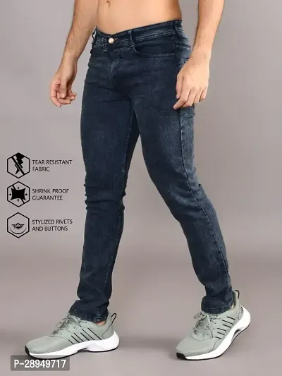 Stylish Grey Denim Solid Mid-Rise Jeans For Men-thumb3