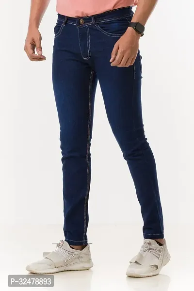 Comfortable Blue Denim Mid-Rise Jeans For Men-thumb0