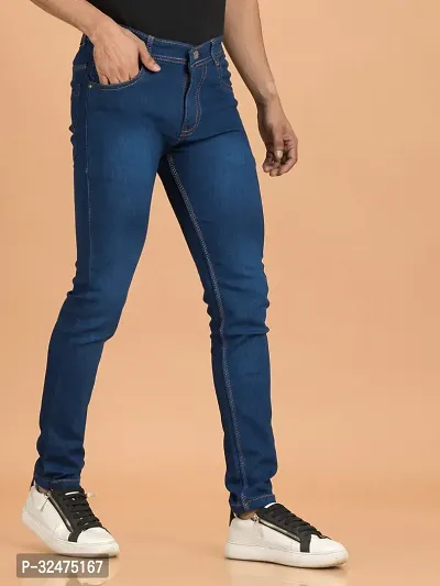 Comfortable Blue Denim Mid-Rise Jeans For Men-thumb3