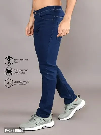 Stylish Blue Denim Solid Mid-Rise Jeans For Men-thumb0