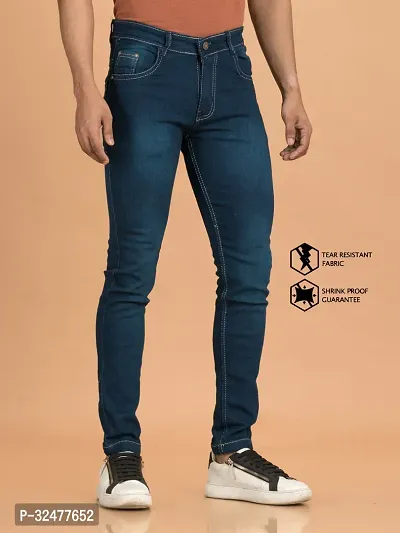 Comfortable Blue Denim Mid-Rise Jeans For Men-thumb3