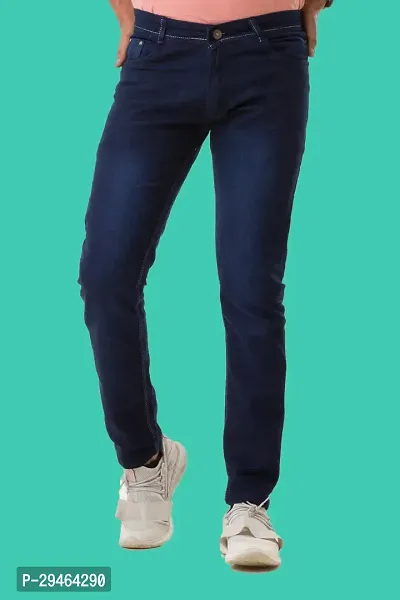 Stylish Blue Denim Solid Mid-Rise Jeans For Men-thumb2