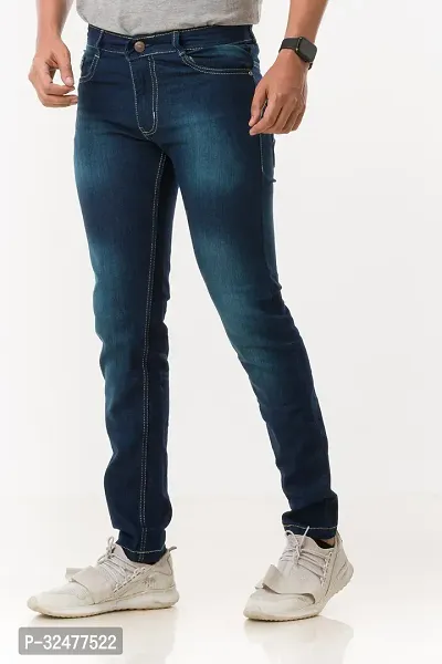 Comfortable Blue Denim Mid-Rise Jeans For Men