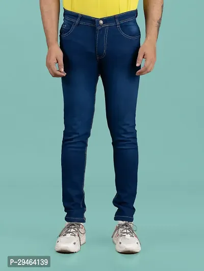 Stylish Blue Denim Solid Mid-Rise Jeans For Men-thumb3