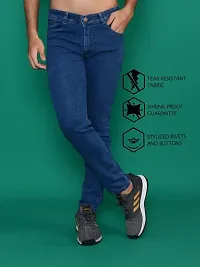 Stylish Blue Denim Solid Mid-Rise Jeans For Men-thumb3