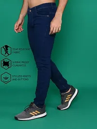 Stylish Navy Blue Denim Solid Mid-Rise Jeans For Men-thumb2