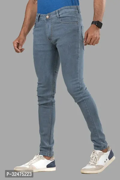 Comfortable Grey Denim Mid-Rise Jeans For Men