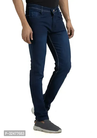 Comfortable Blue Denim Mid-Rise Jeans For Men-thumb0