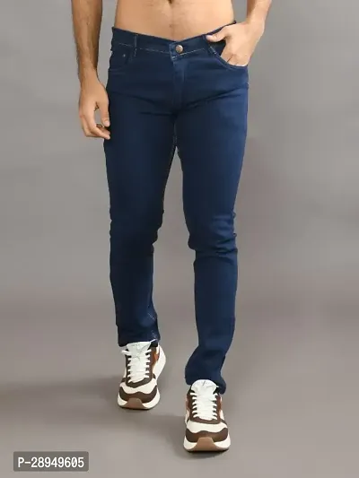 Stylish Blue Denim Solid Mid-Rise Jeans For Men-thumb0