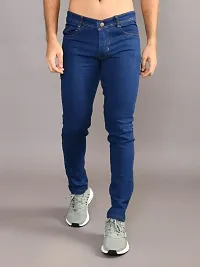 Stylish Navy Blue Denim Solid Mid-Rise Jeans For Men-thumb1