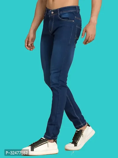 Comfortable Blue Denim Mid-Rise Jeans For Men-thumb0