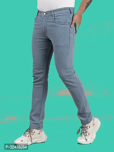 Comfortable Grey Denim Mid-Rise Jeans For Men-thumb0