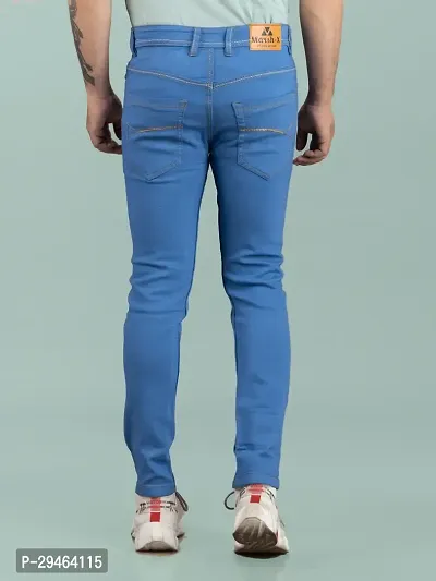 Stylish Blue Denim Solid Mid-Rise Jeans For Men-thumb2