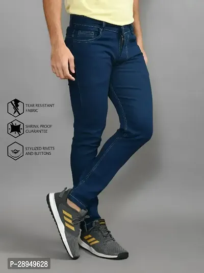 Stylish Blue Denim Solid Mid-Rise Jeans For Men-thumb0