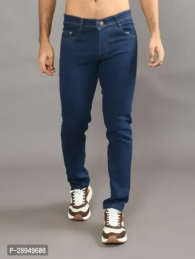 Stylish Blue Denim Solid Mid-Rise Jeans For Men-thumb0