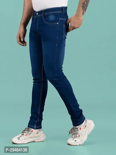 Stylish Blue Denim Solid Mid-Rise Jeans For Men-thumb3